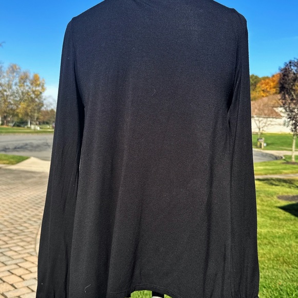 BLACK VERSATILE MOCK NECK TIE TUNIC TOP BLOUSE MEDIUM - Picture 3 of 8